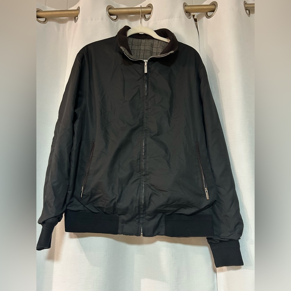 Men's Black Bomber Jacket reversible Hart schaffner Marx large plaid wool